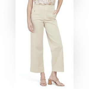 Spanx Twill Crop Wide Leg Pants Parchment Sz L Stretch Pull On High Rise Neutral